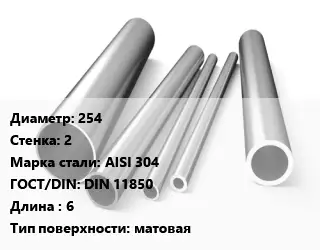 Труба нержавеющая 254х2 мм Сталь AISI 304 ГОСТ: DIN 11850 L=6 матовая
